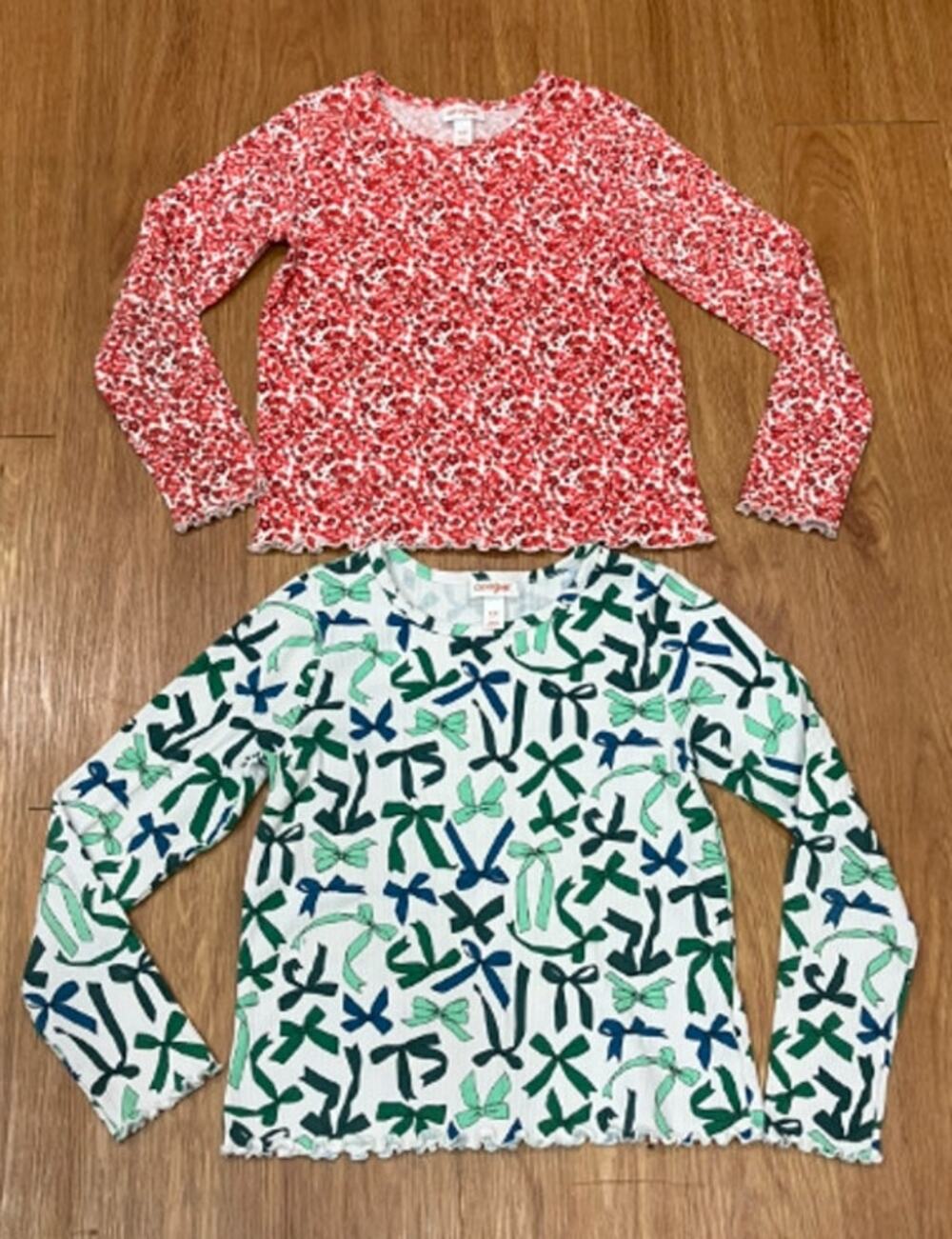 Cat & Jack Girls Ribbed Long Sleeve Tee Lettuce Trims M (8)